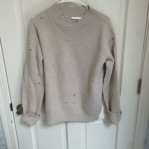 Helmut Lang Beige Sweater *HOLES ARE APART OF DESIGN* Raw Edge V-Neck